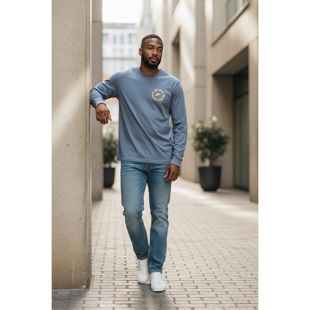 Nike Mens Just Do It Long Sleeve Graphic Tee Blue 3XL Tall T-Shirt 100% Cotton